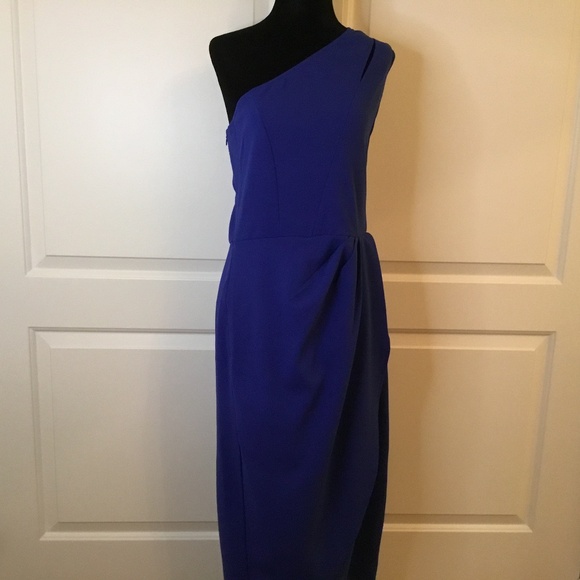 Women's Dark Royal Blue One Shoulder Cutout Ruched Bodycon Cocktail Party Dress - Picture 3 of 6